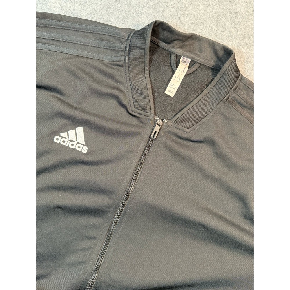 Adidas Mens Black Full Zip Track Jacket Bomber Collar XL Three Stripe Athletic
